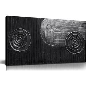 Abstract Oil Painting Wall Art Bedroom Black and Silver Canvas Wall Art for Living Room Circles Pictures Wall Decor for Kitchen Size 20 x 40 Inch
