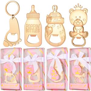 24 Pcs Baby Bottle Opener, Popping Girl Bear Footprint Keychain Bottle Openers with Pink Gift Box, Baby Shower Party Favors for Guests, Wedding Return Gift Souvenirs Theme Decoration Supplies