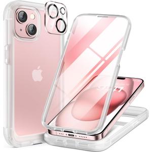 Miracase Glass Series Designed for iPhone 15 Plus Case 6.7', Full-Body Military Drop Proof 15 Plus Phone Case Cover with Built-in 9H Tempered Glass Screen Protector, Frosted Clear