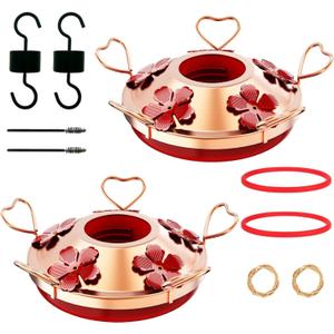 2 Pack Hummingbird Feeder Base Replacement Part Accessories Set - Includes 2 Pcs Bottom Base, Moat Hooks, Seal Rings, Brushes and Hanging Ropes (2, Cooper)