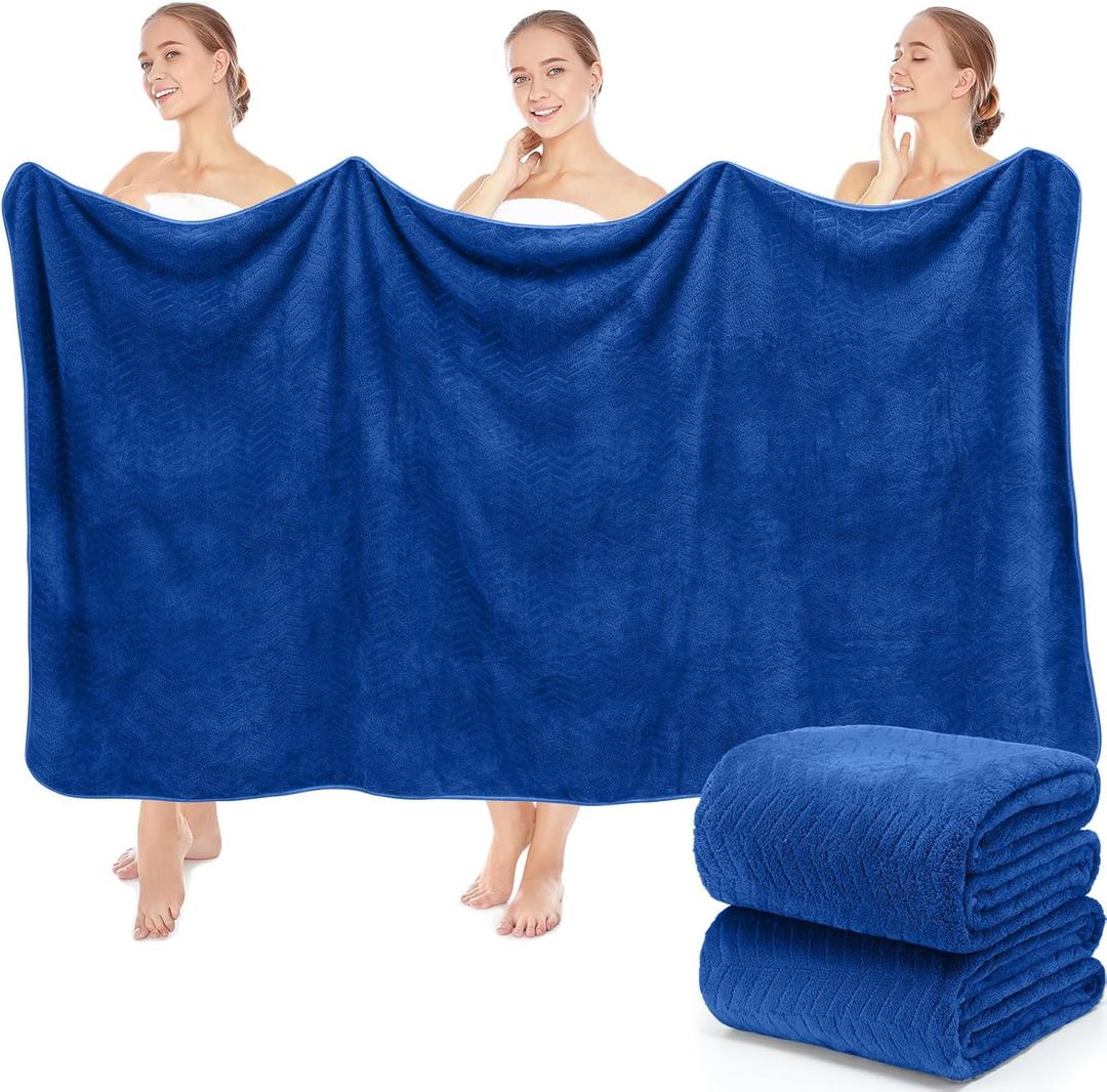 2 Pack 40 x 80 Inch Jumbo Extra Large Bath Sheet Towels Set, Oversized Quick Dry Coral Fleece Absorbent and Soft Lightweight Towels for Christmas, Home, Gym, Travel, Beach (Navy Blue)