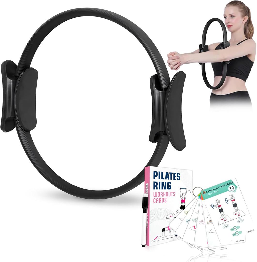 Pilates Ring Fitness Circle for Women - 15 Inch Magic Fitness Circle for Toning Inner & Outer Thighs, Bonus Pilates Equipment Thigh Master Guide. (Black)