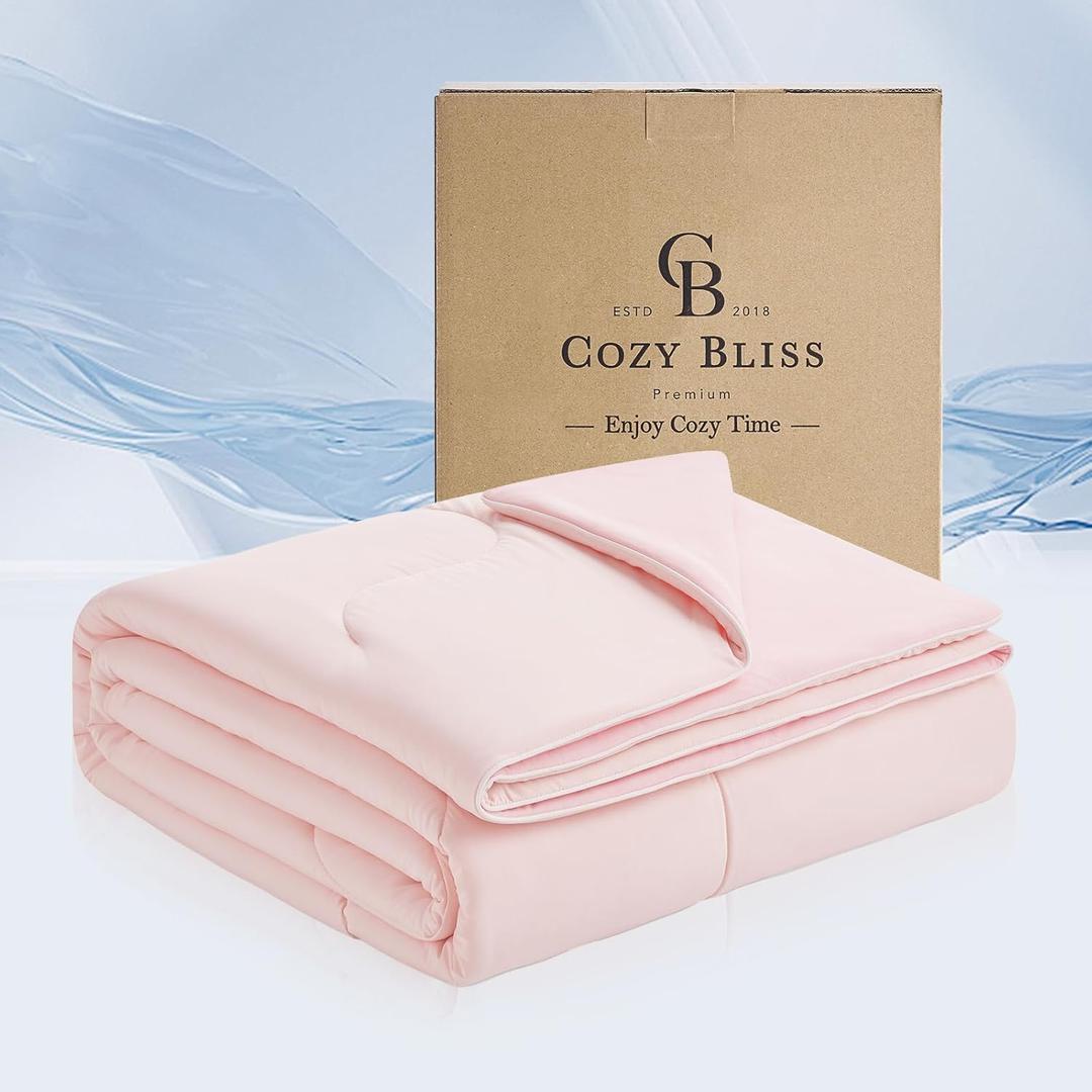 Cozy Bliss x Sorona Viscose Natural Fiber Cooling Comforter Queen Size, Reversible Silky Smooth Cooling Blanket with Q-Max0.45 for Hot Sleepers & Night Sweats, Cool Pink, 90"x90"