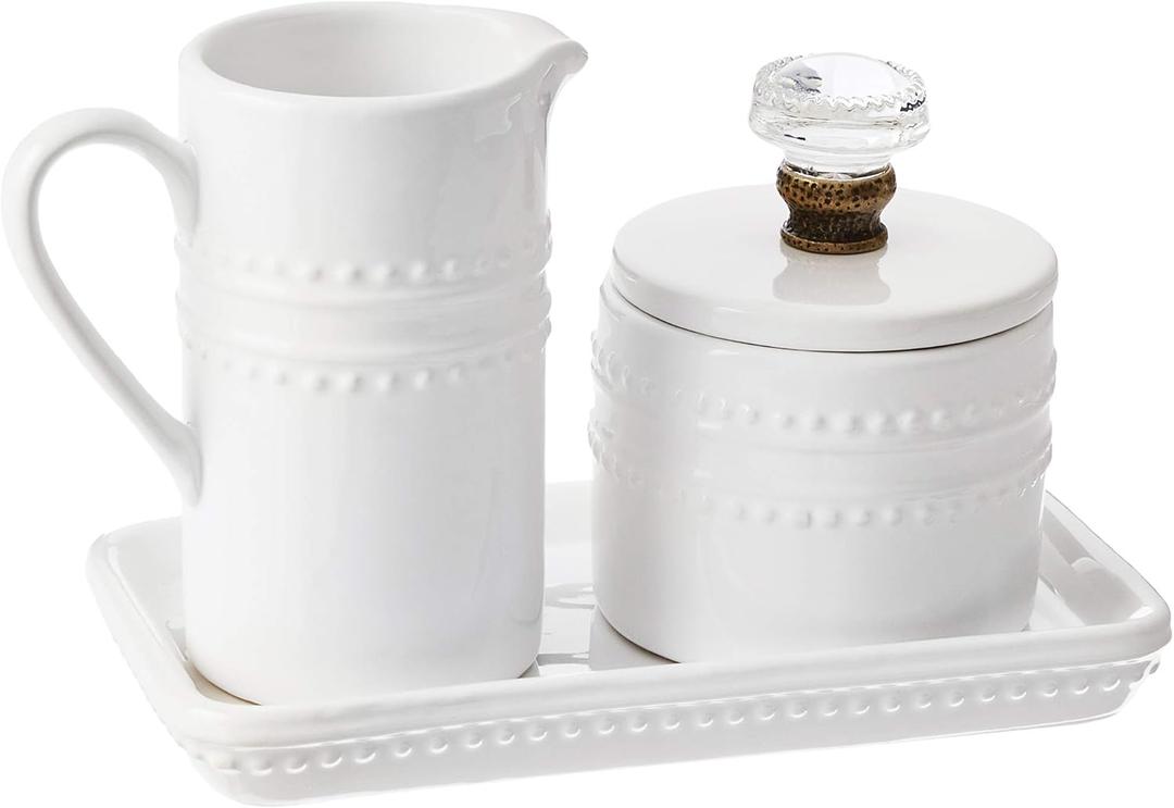 Farmhouse Inspired Vintage Doorknob Cream and Sugar Set, White