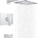 KENES Polished Chrome Tub and Shower Trim Kit, Tub Shower Faucet Set Complete with 10-Inch Rainfall Shower Head and Tub Spout, KE-6024A-5 (Shower Valve Included)