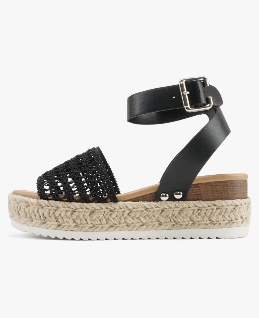 Soda Topic Open Toe Buckle Ankle Strap Espadrilles Flatform Wedge Casual Sandal, Size 9