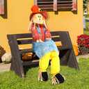 Shappy 60 Inch Large Fall Scarecrow Sitter Halloween Decoration Country Charm Harvest Outdoor Indoor Sitting Scarecrow for Garden Home Yard, Girl Style