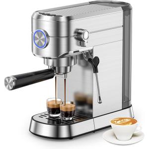 Electactic Espresso Machine 20 Bar, Compact Espresso Coffee Maker with Steam Milk Frother, Stainless Steel Coffee Machine with 34oz Removable Water Tank for Cappuccino, Latte