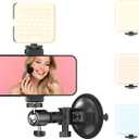 Suction Cup Mirror Phone Holder with Rechargeable Light, Versatile Wall Phone Mount for Content Creator, Mirror Tripod for Car Bathroom All Smooth Surface