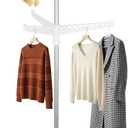2-Layer Rotatable & Foldable Clothes Drying Rack 75" Stainless Steel Laundry Drying Tree with 6 Rotatable Arms, 4-Leg Free-Standing Hanger Stand for Indoor, Balcony, and Laundry Room