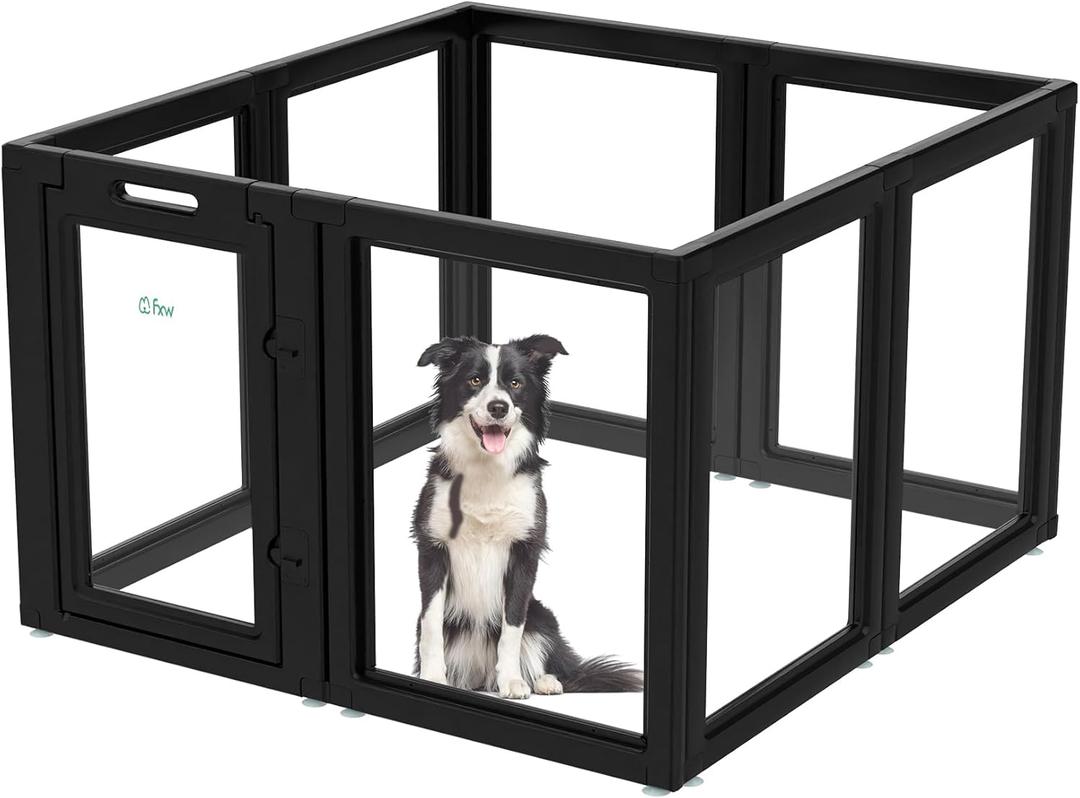 FXW AuraSpace Acrylic Indoor Dog Playpen for Small and Medium Dogs, 30 Inch, 8 Panels, Black