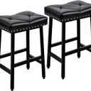 VECELO 25 inch Counter Height Stools for Kitchen Island, Bar Stools Set of 2, Kitchen Stools with 3.3'' Thick PU Upholstered Saddle Seats, Backless Barstools Bar Chairs with Metal Base, Black