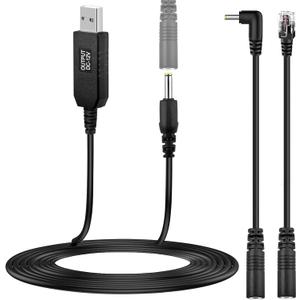 Xislet 3 in 1 Radar Detector Power Cord, 6.8ft USB to DC Step Up Converter Cable Power with RJ11 Connector Plug Cable/DC Jack 3.5mm/Angle Adapter Fits for Escort Valentine One Beltronics Cobra