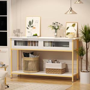 Aetheris 47" Console Table with 2 Drawers, 2 Tier Sofa Table with Storage,Entryway Table, Industrial Console Table for Entryway, Sofa Table Behind Couch for Living Room (White)