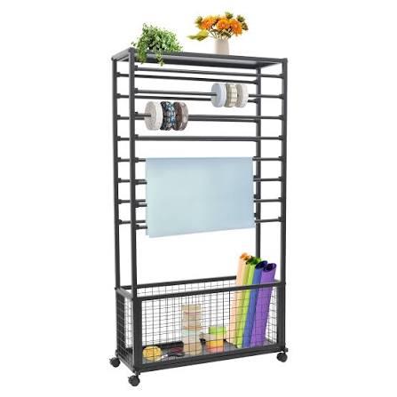 RCZSCBK 16 Tier Ribbon Holder Rack, Multifunctional Flower Wrapping Paper Rack,Double-Sided Ribbon Spool Shelf Suitable for Flower Shop, Craft Room, Cake Shop Ribbon Display Stand (Black)