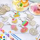 Trnayi 36 Pcs Dessert Craft Color Your Own Sweet Treat Keychains Unfinished DIY Coloring Ice Cream Wooden Donut Cupcake Crafts Blank Wood Painting Kits for Summer Art Donut Party Favors, 2.56 inches