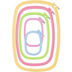 QLOUNI 5 Pack ABS Rectangular Embroidery Hoops Set, Cross Stitch Hoops 5 Inch 6 Inch 10 Inch 12 Inch 15 Inch Plastic Candy Color Embroidery Hoop for DIY Embroidery Craft
