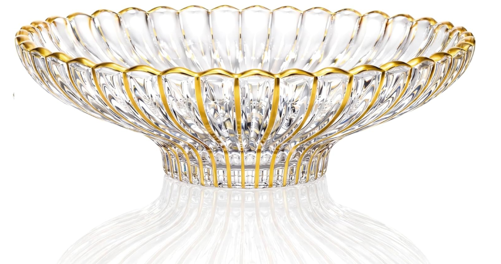 Yiyiring Gold Large Decorative Bowl 12'' Handpainted Ruffle Decorative Bowl Glass Fruit Bowls Crystal Key Bowls Modern for Counter Home Decoration Table Centerpiece Kitchen Dining Room(Flat)