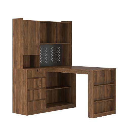 WYMCHMSX Computer Desk ，L Shaped Desk,Corner Desk,Study Table，Writing Desk,2-in-1，Artificial Board，Bookshelf,Drawers,Storage ，with LED Light, Charging Station，Home Office