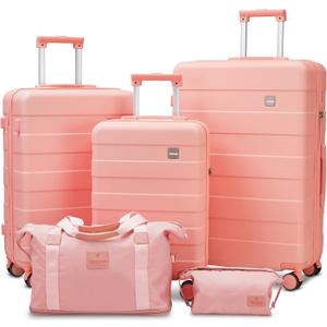 imiomo Hard Shell Luggage Sets 5 Piece for Women, Lightweight Hardside Rolling Suitcase Set with Spinner Wheels and TSA Lock, Pink