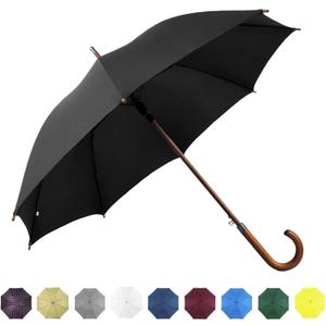 SoulRain 48" Black Umbrella  Stick Windproof Large Umbrellas for Rain, Automatic Open for 2 Persons, Classic Wooden Handle, Durable Travel & Wedding Vintage Cane Umbrella for Men & Women(Black)