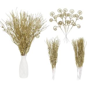 20PCS Glitter Artificial Curly Berry Stems Ornaments Fake Christmas Candy Picks Decorative Glitter Sticks Branches Combo Set for Xmas Tree Wreath Crafts Vase Filler Home Decor (Gold)