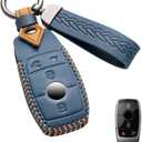 for Mercedes Benz Key Fob Cover Leather Car Key Case Keychain Fob Holder Compatible for Mercedes Benz A-Class C-Class E-Class G-Class S-Class 2017-2024 (Blue)