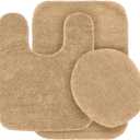 #6 Bath Mat, Contour Mat, and Lid Cover, with Rubber Backing Bathroom Set 3 Piece Solid Assorted Colors (Taupe Sand)