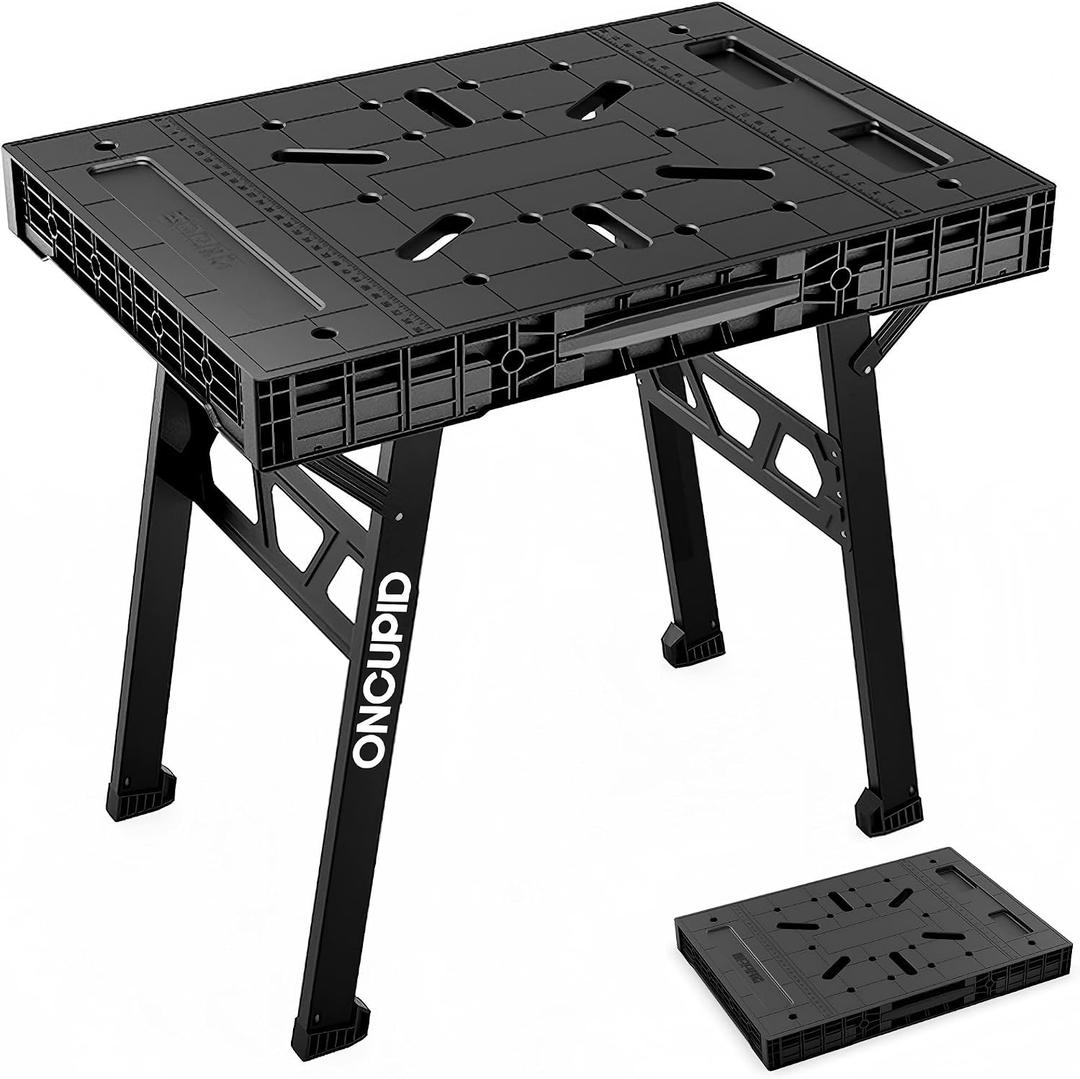 Express Folding Work Table, Easy Setup Portable Folding Work Table & Portable Folding Workbench, 34" W x 25" D x 31" H Lightweight Versatile Clamping Worktable for Garage/Wood Shop (Black)