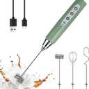 YUSWKO Granite Green Handheld Milk Frother Wand for Coffee, Rechargeable Electric Whisk with 3 Heads 3 Speeds Drink Mixer Coffee Frother For Latte, Cappuccino, Hot Chocolate, Egg