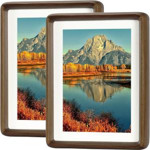 HELPLEX 5x7 Premium Picture Frame Set of 2 - Solid Walnut Wood with HD Tempered Glass, Convertible 4x6 Matted or 5x7 Frameless Display, Wall or Tabletop Frames - Home Gallery, Memories Made Easy
