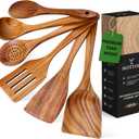 6 Piece Teak Wooden Utensil Set, Comfort-Grip Wooden Spoons for Cooking, Smooth Finish Wood Kitchen Utensils Set, Non-Stick Wood Spatula for Cooking
