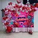 Neon Happy Valentine's Day Banner Backdrop 7x5FT Colorful Glitter Valentines Day Photography Background Red Pink Valentines Party Decorations Supplies Photo Props