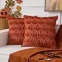 UGASA Fall Pillow Covers 20 x 20 Set of 2 Pumpkin Pattern Embroidery Decorative Throws Pillowcases Autumn Halloween Soft Plush Faux Wool Pillows for Home Couch Sofa Bedroom Chair, Rust
