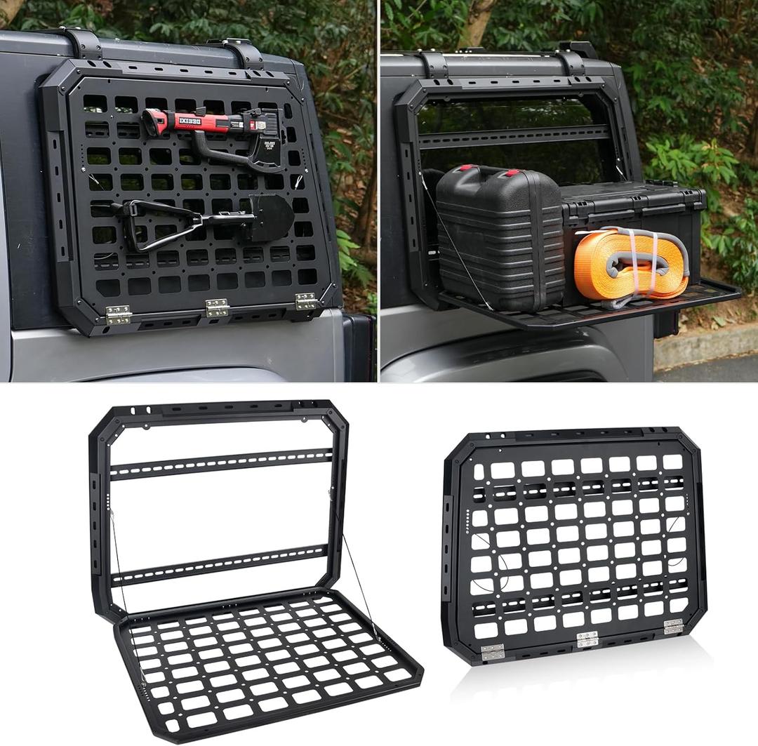 2 Pcs Rear Window Storage Table Molle Panel Flank Kit Rear Foldable Window Shelf for Jeep Wrangler 2007-2018 JK 4 Doors