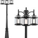 Aluminum Outdoor Lamp Post Birdcage, Hardwired Street Light Post for Outside, 3-Head Pole Light Modern Lamp Post Outdoor Lighting with Clear Glass Panels for Garden Patio Backyard Walkway Driveway