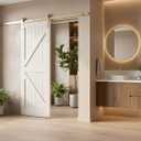Rio Salto Brushed Brass Gold Barn Door Hardware Kit – 72" (6 Ft) Track System for Single Door – Heavy Duty Rail with Rollers, 12" Handle & Floor Guide (Door Not Included)