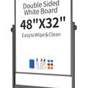 48x32inches Mobile Whiteboard - Adjustable Height, Standing Whiteboard on Wheels, Double-Sided Magnetic Dry Erase Board for Office, Home, Classroom (Black)