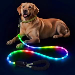 Colaseeme Light Up Dog Leash, LED Pet Leashes USB Rechargeable, Glow Safety Dogs Lights at Night (6FT,Multi-Color)