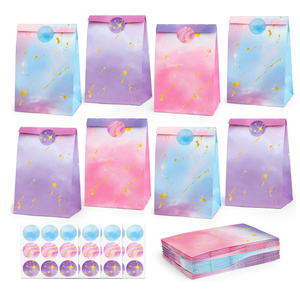 HEJIN 30PCS Tie Dye Party Bags with Stickers, Pink and Purple Small Gift Bags, Mermaid Unicorn Birthday Party Favors Bags for Girls Goodie Bags for Kids Birthday Party, Baby Shower, Halloween, Wedding