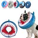 SCENEREAL Dog Cone Alternative After Surgery Pet Recovery Collar  For Dogs Cats, Adjustable Inflatable Donut to Prevent Licking, Shark Print E-Collars (Blue), Size: M(Neck 13"-16")
