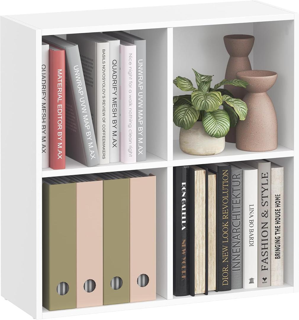 VASAGLE Custos Collection - Bookshelf, Bookcase, Cube Shelf with 4 Compartments, 9.4 x 26 x 26 Inches, Storage Shelf, for Living Room, Home Office, Dining Room, Cloud White ULBC476W01