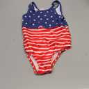 RuffleButts Girls UPF50+ Sun Protection Flounce Bikini One Piece Swimsuit - Shimmer Stars & Stripes, 12-18M