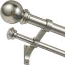 Double Curtain Rod 48 to 84 inch, Adjustable 1 inch Double Drapery Rod Rods for Windows and Doors with Ball Round Finials and Premium Aluminum Brackets Set(48-84",Brushed Nickel)