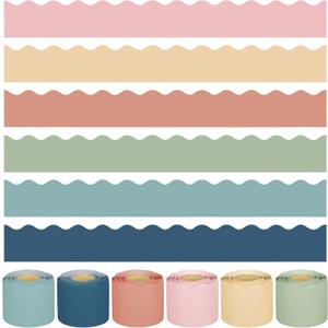 240Ft Boho Bulletin Board Borders Colorful Classroom Border Trim Boho Scalloped Borders Stickers Rolled Boho Bulletin Board Decorations for Classroom School Home Office Chalkboard Decor, 6 Rolls