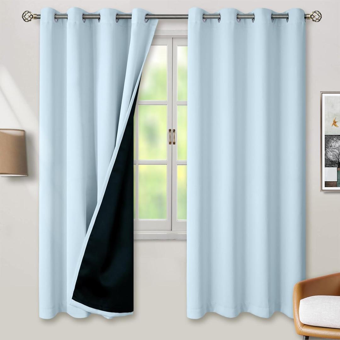 BGment Baby Blue 100% Blackout Curtains for Nursery Bedroom 72 Inch Length 2 Panels, Thermal Insulated Full Light Blocking Grommet Noise Cancelling Window Curtains for Kids Room, 52 Inch Wide Each