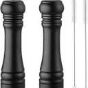 Black Set Salt Pepper Mill, Wooden Pepper Grinder Manual Mills Solid with Strong Adjustable Ceramic Grinders 2 Piece 8 Inches