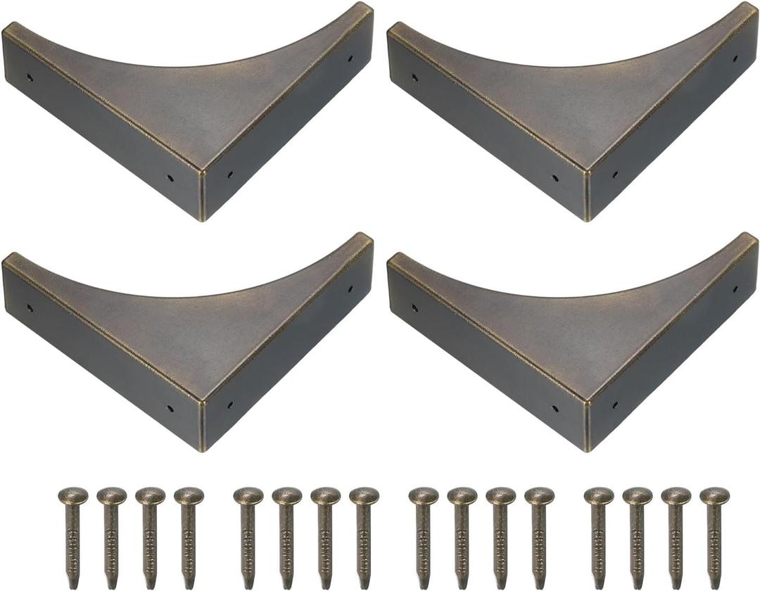 uxcell Corner Protectors, 4Pcs 2.56" - Metal Corner Protector, Vintage Decorative Corner Brackets with Screws, Edge Guards for Furniture Box Table (Bronze)