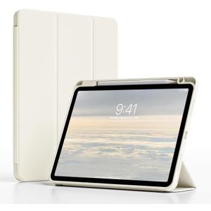 Case for iPad Air 11 inch M2/M3 (2024/2025), iPad Air 5th/4th Generation (2022/2020) 10.9 Inch-Shockproof Cover with Apple Pencil 2 Charging & Holder, Auto Wake/Sleep (White Cream)