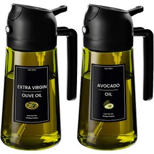 CXINYI - 16oz/470ml Olive Oil Dispenser for Kitchen with Stickers - 2 in 1 Olive Oil Sprayer for Cooking, Air Fryer, and Salad, 2 Black (Light-Proof Kitchen Gadget)